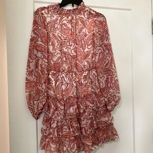 Women’s Petite Medium Pink Paisley Long-sleeve Dress
